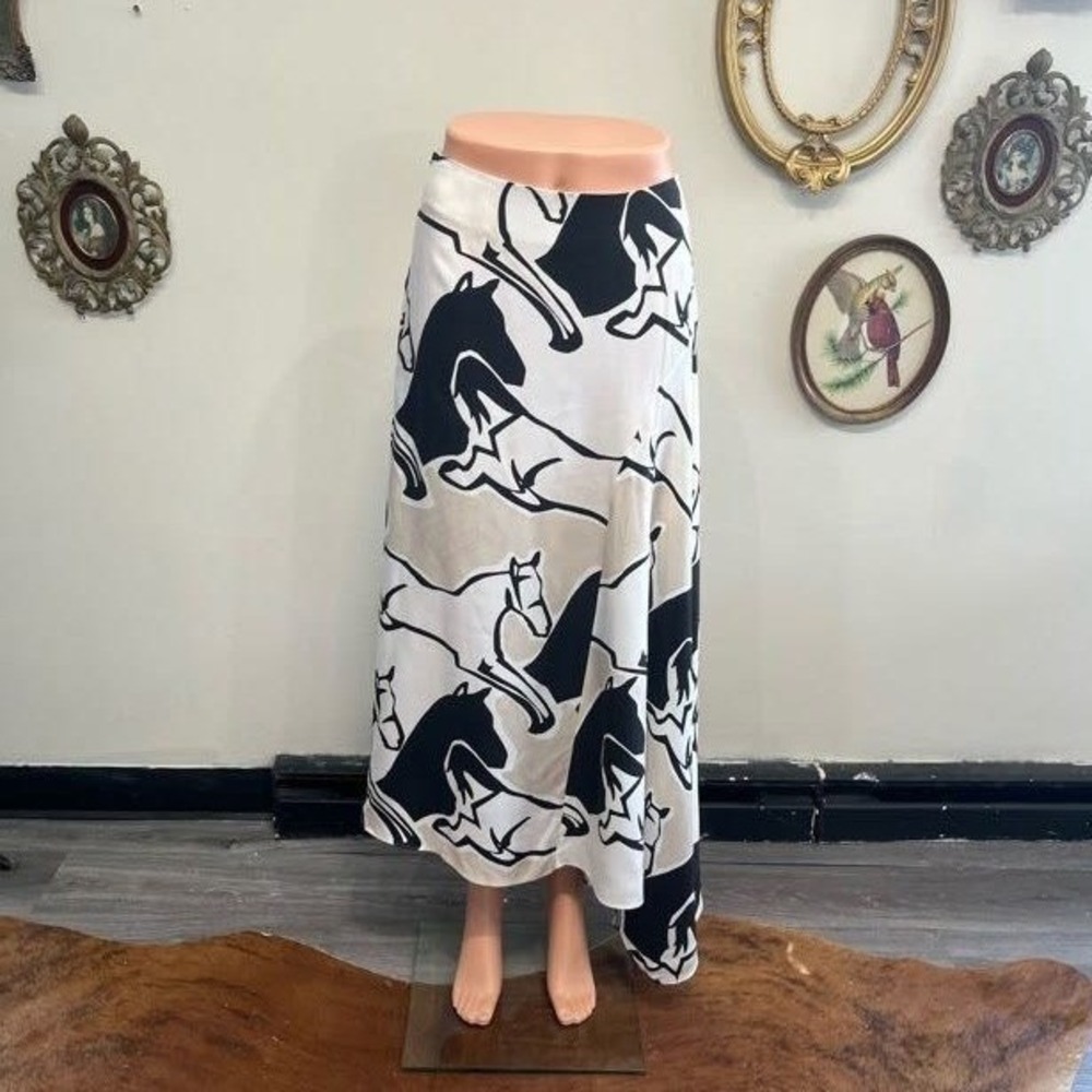 Ted Baker Horse Print Silk Blend Midi Skirt Size 1